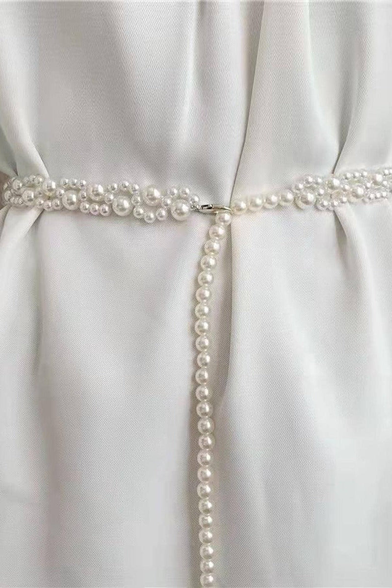 White Multi-Layer Pearl Waist Chain Adjustable Pearl Belt Bridal Formal Dress Accessory