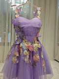 Lavender Tulle A-Line Sweetheart Lace-Up Back Above Knee Dress