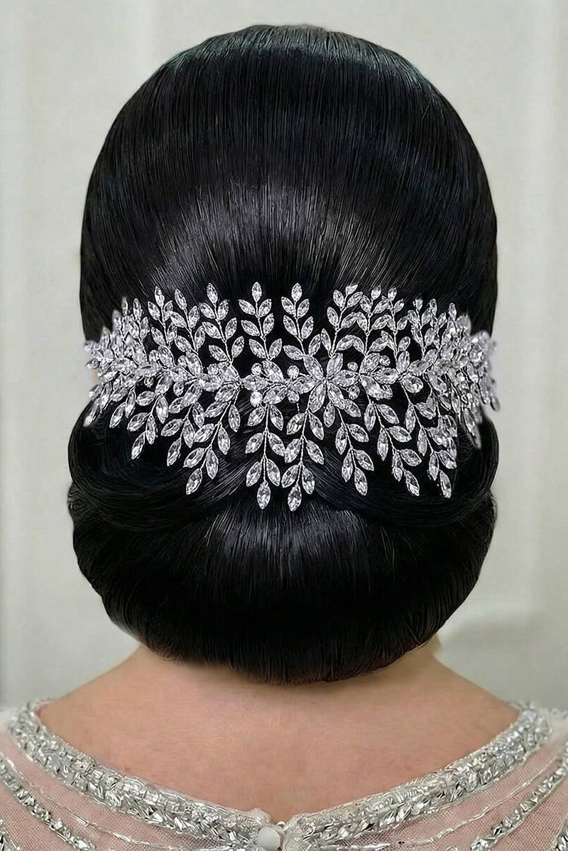 Large Crystal Leaf Vine Bridal Hair Comb Silver Rhinestone Wedding Hair Comb
