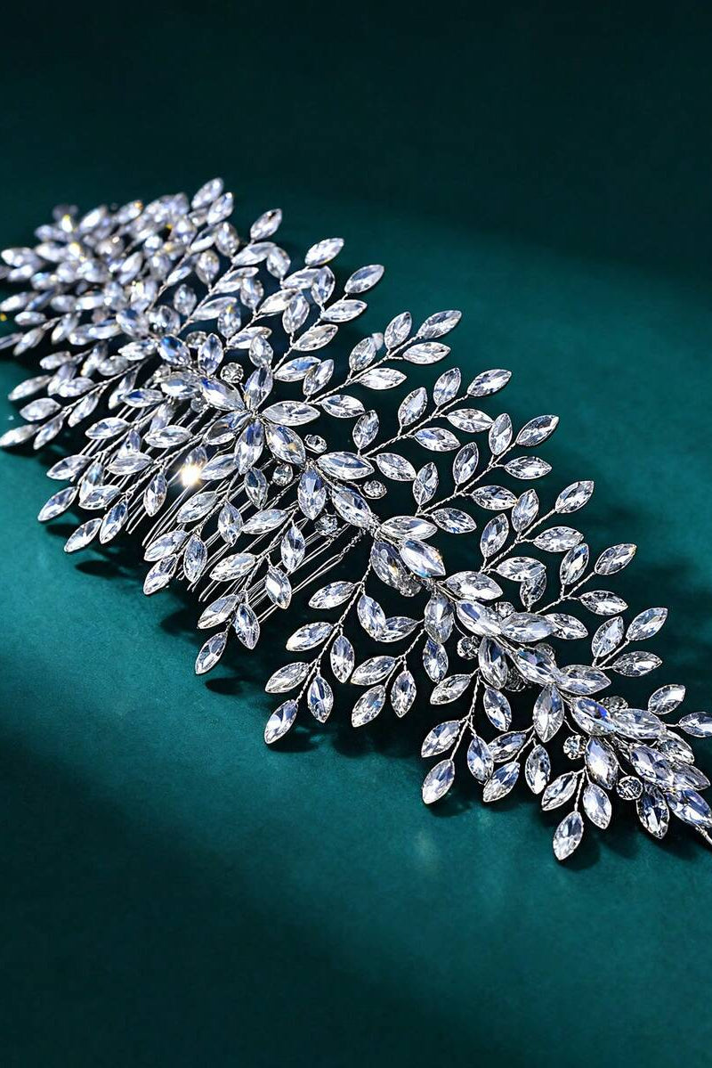 Large Crystal Leaf Vine Bridal Hair Comb Silver Rhinestone Wedding Hair Comb