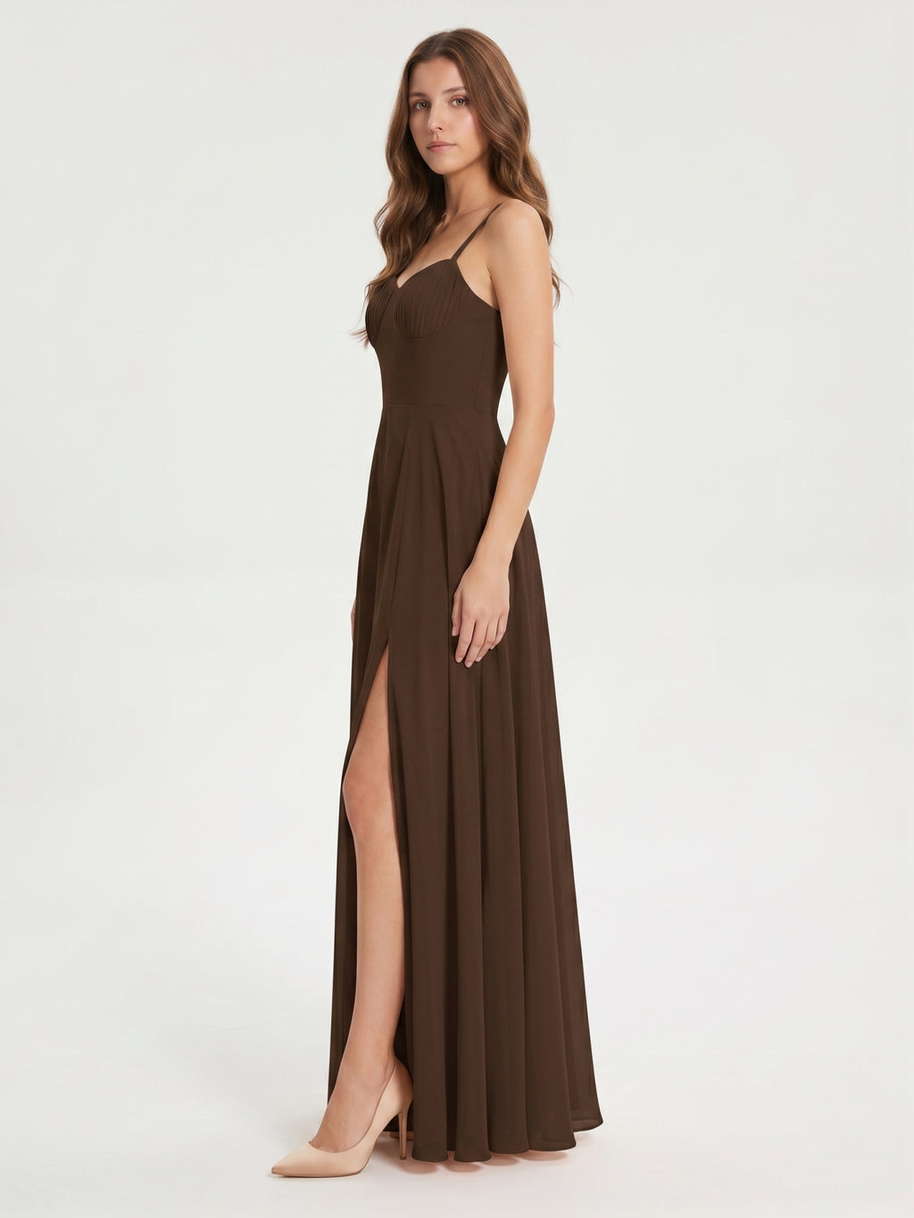Mocha Chiffon A-Line Sweetheart Backless Ankle-Length Bridesmaid Dress