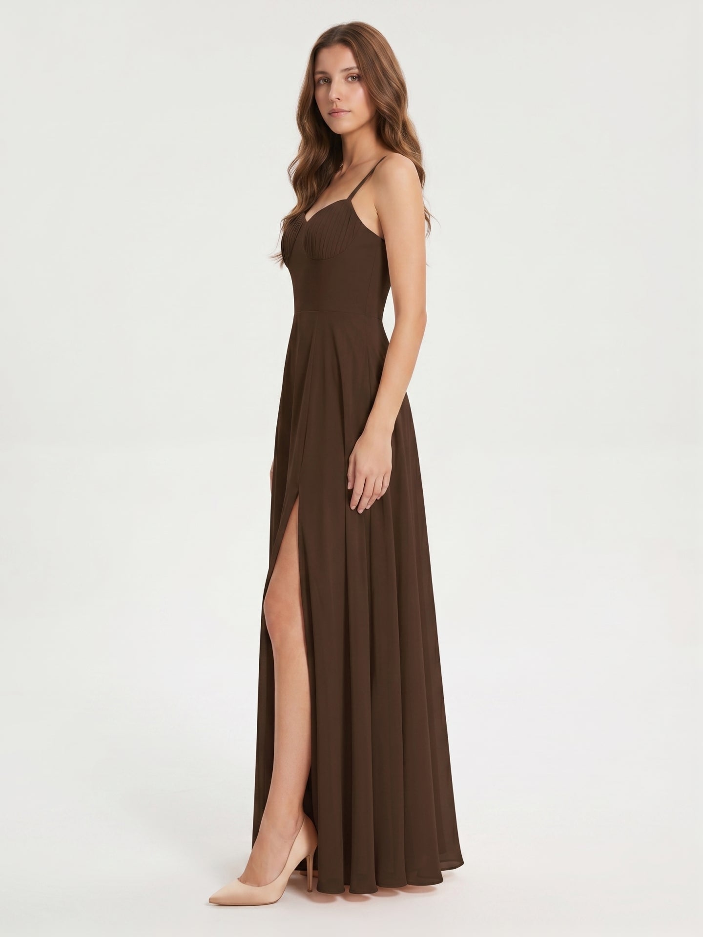Mocha Chiffon A-Line Sweetheart Backless Ankle-Length Bridesmaid Dress