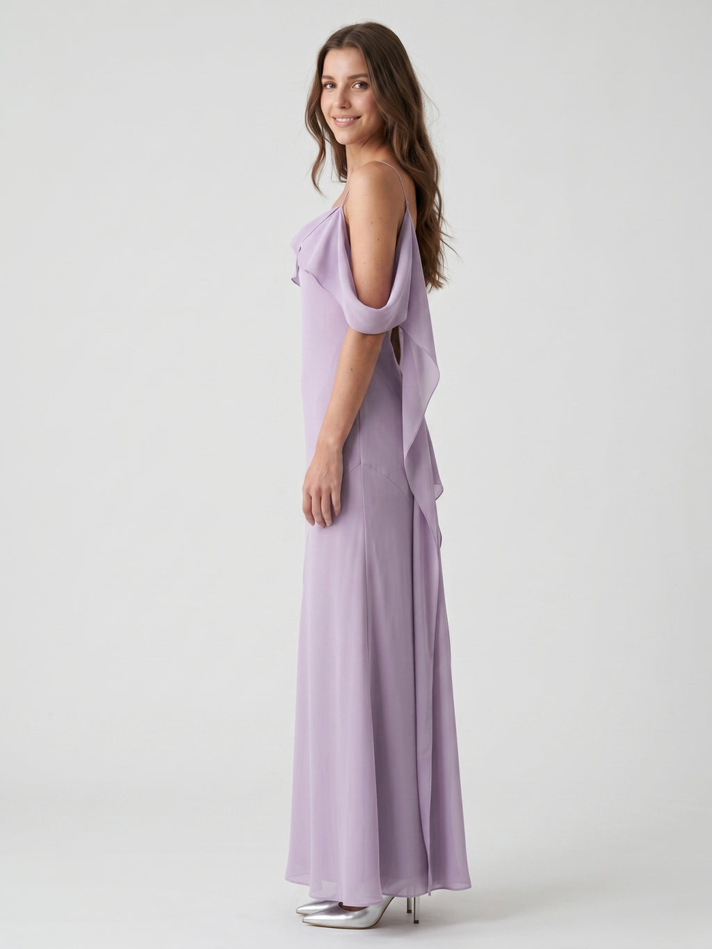 Graceful Lavender Chiffon mermaid Straight Neck Backless Ankle-Length Bridesmaid Dress