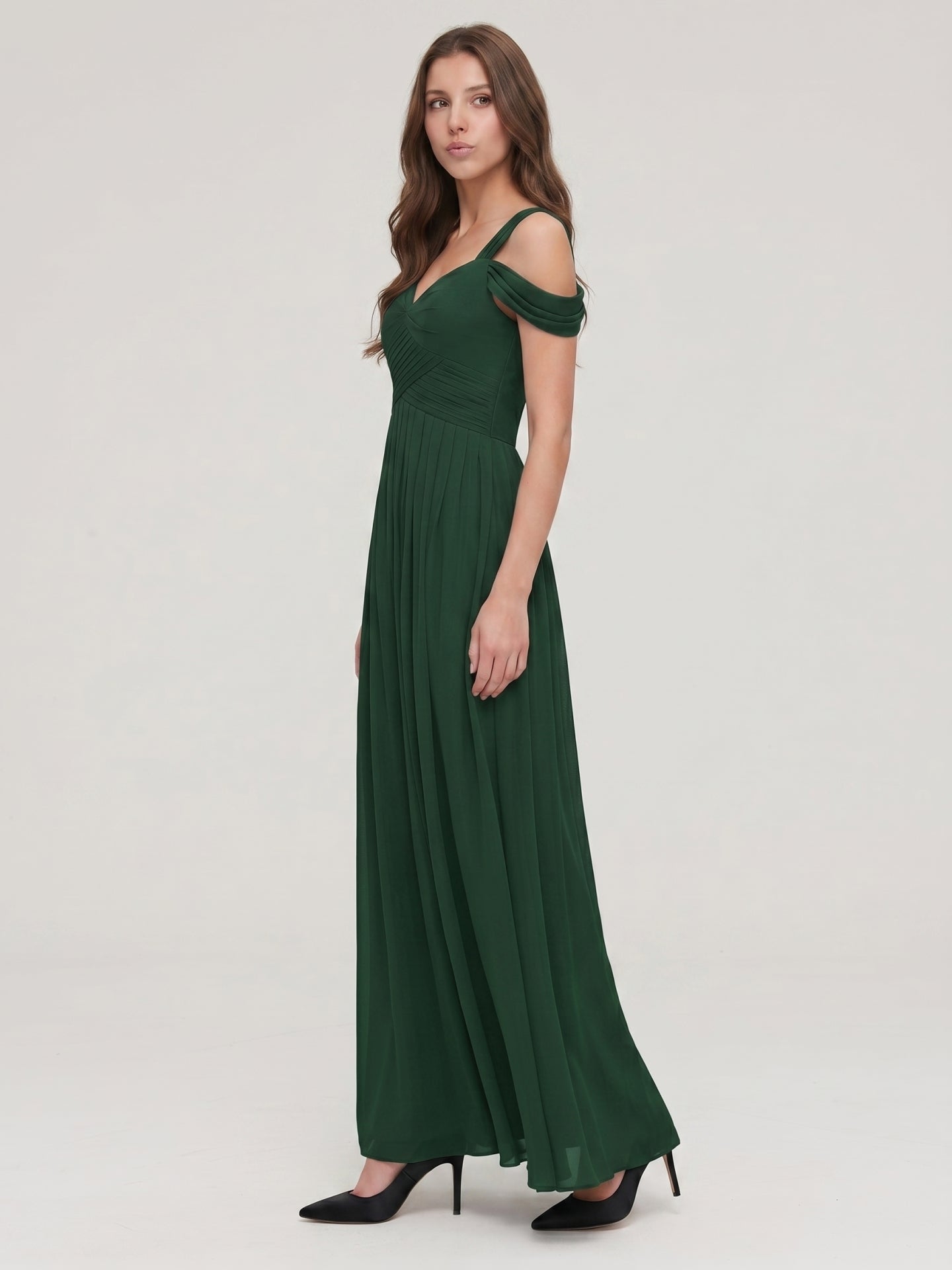 Forest Green Chiffon A-Line Sweetheart Backless Floor-Length  Bridesmaid Dress