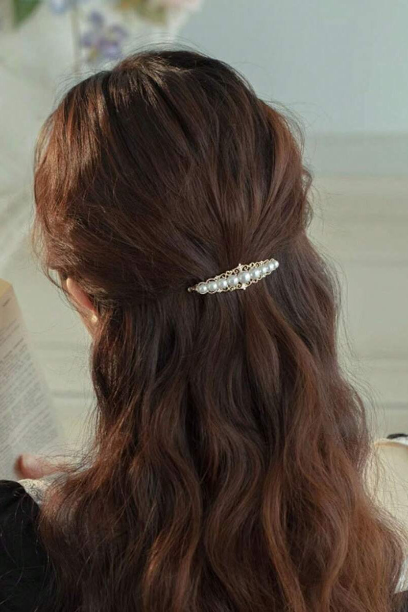 Vintage Filigree Pearl Rhinestone Gold Hair Barrette Bridal Hair Clip