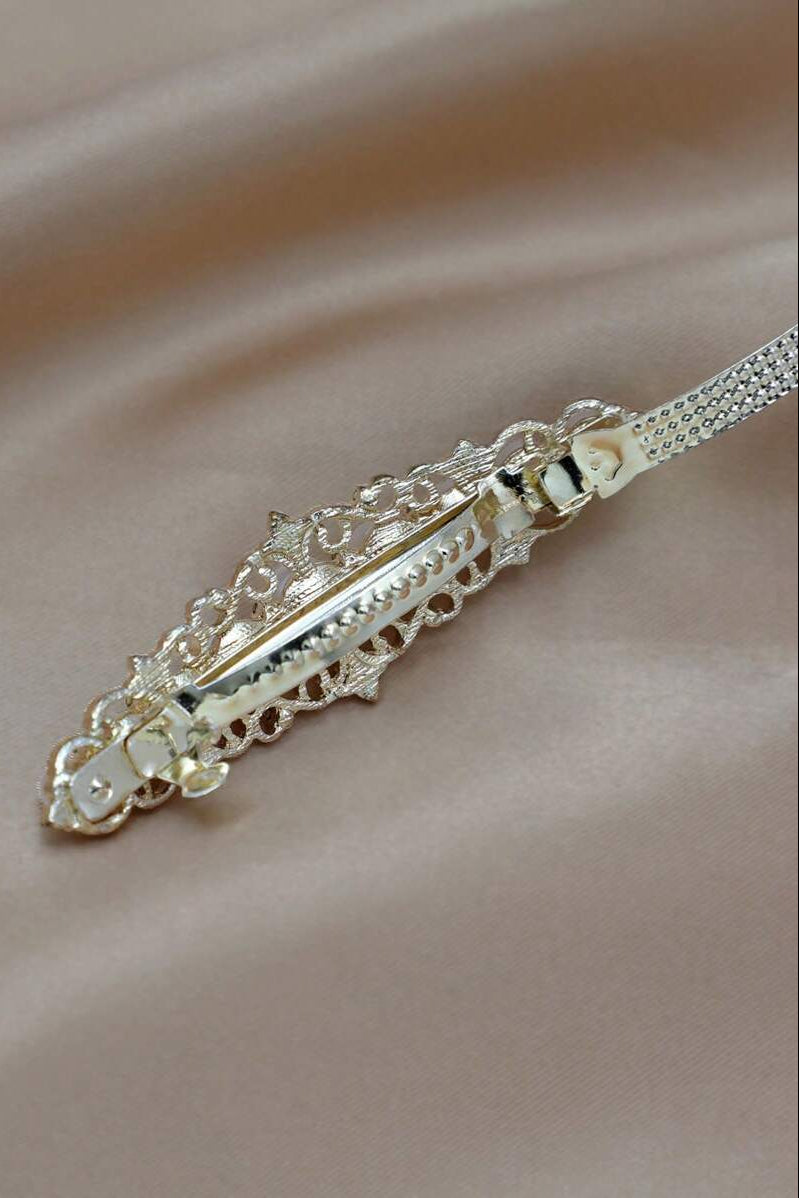 Vintage Filigree Pearl Rhinestone Gold Hair Barrette Bridal Hair Clip
