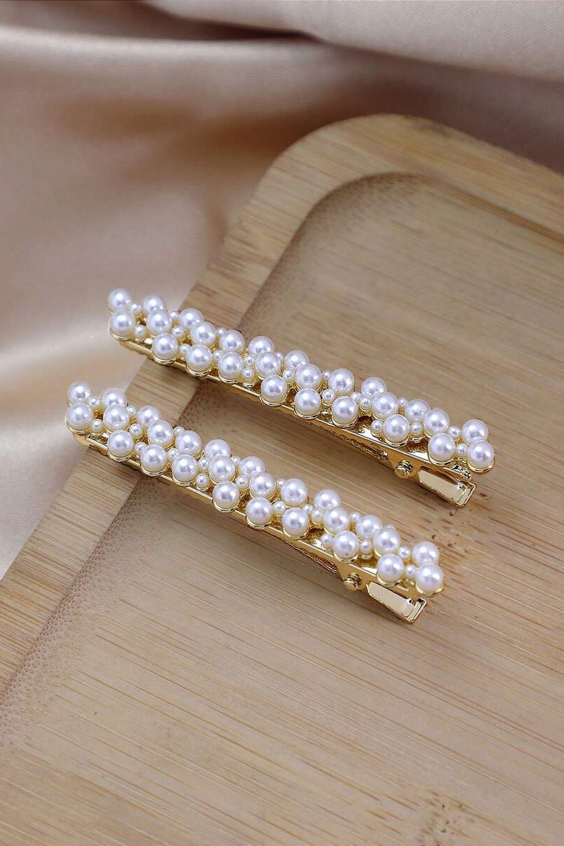 Gold Multi Pearl Alligator Hair Clips Elegant Bridal Hair Barrettes