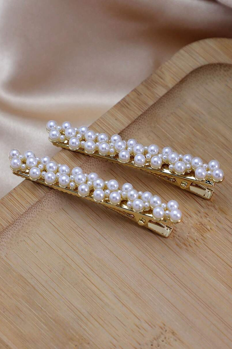 Gold Multi Pearl Alligator Hair Clips Elegant Bridal Hair Barrettes