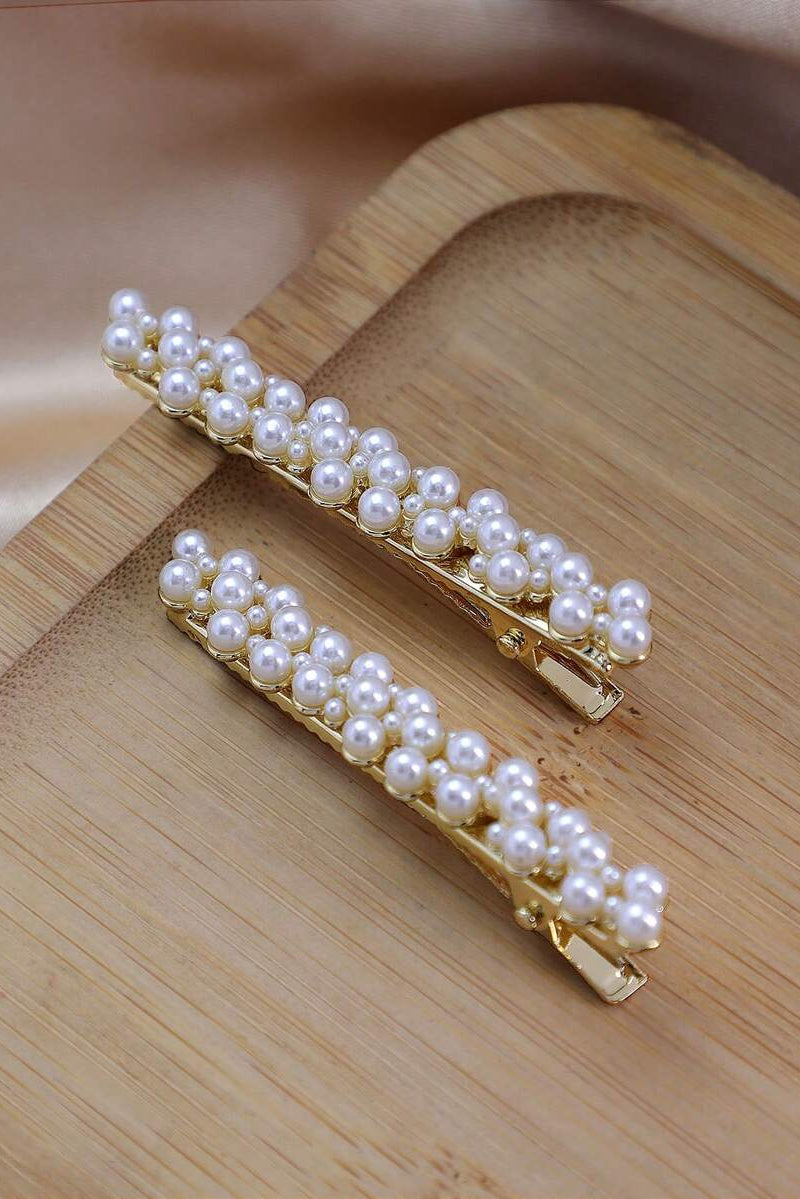 Gold Multi Pearl Alligator Hair Clips Elegant Bridal Hair Barrettes
