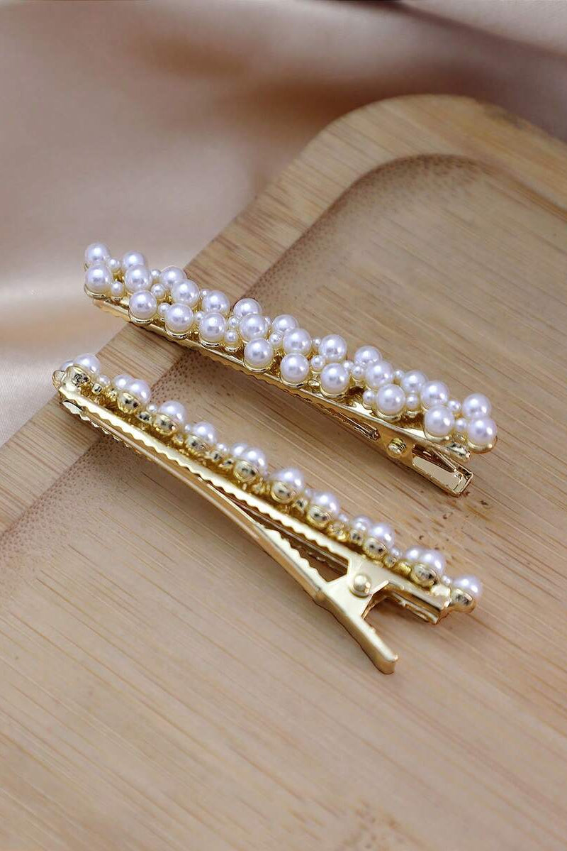 Gold Multi Pearl Alligator Hair Clips Elegant Bridal Hair Barrettes