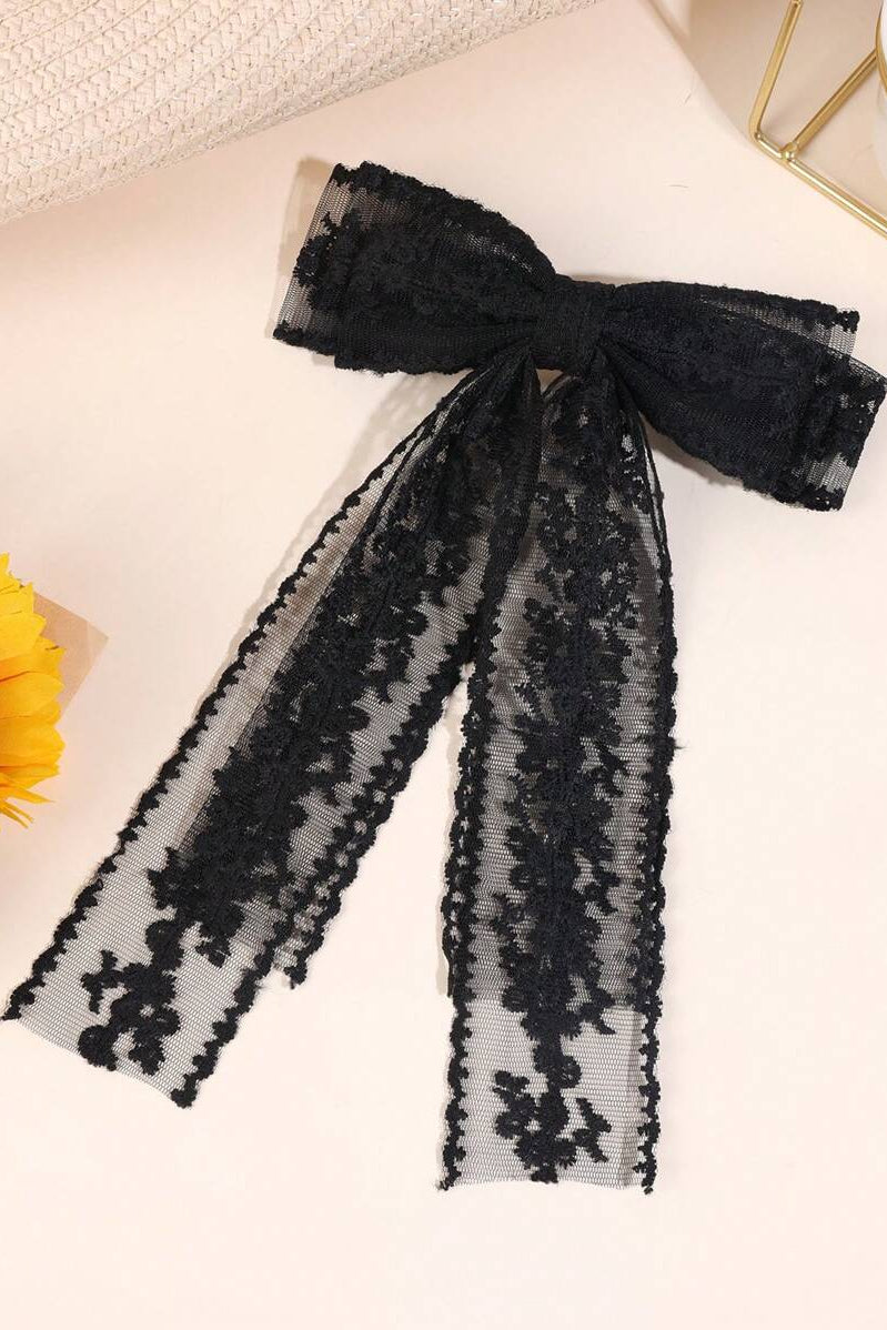 Black Lace Long Streamer Bow Hair Clip Floral Bow Hair Barrette