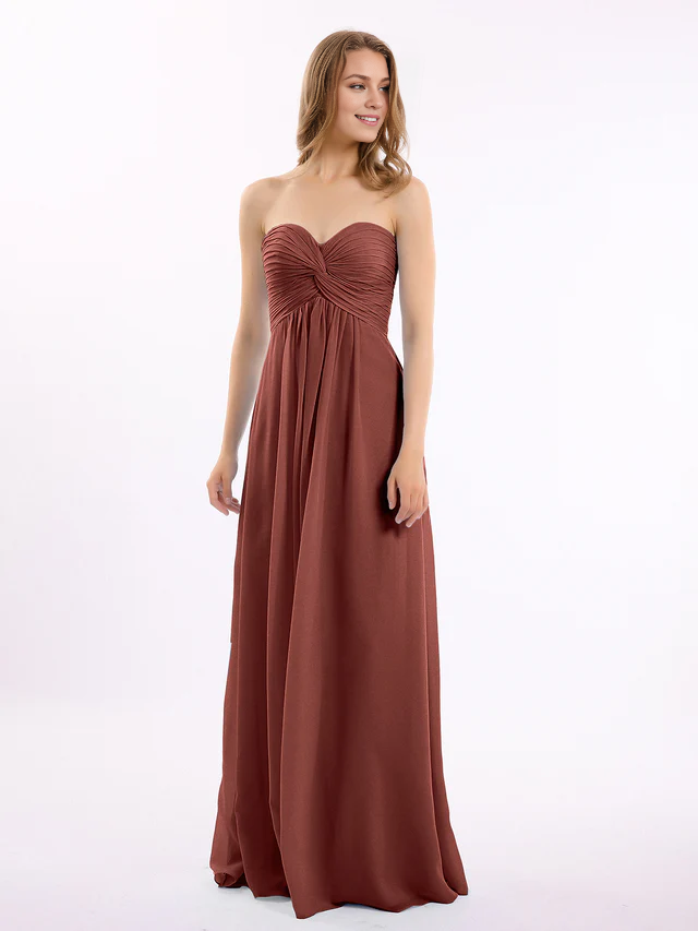 Chiffon Strapless Sweetheart Neckline Ruched Bodice A-Line Floor-Length Bridesmaid Dresses