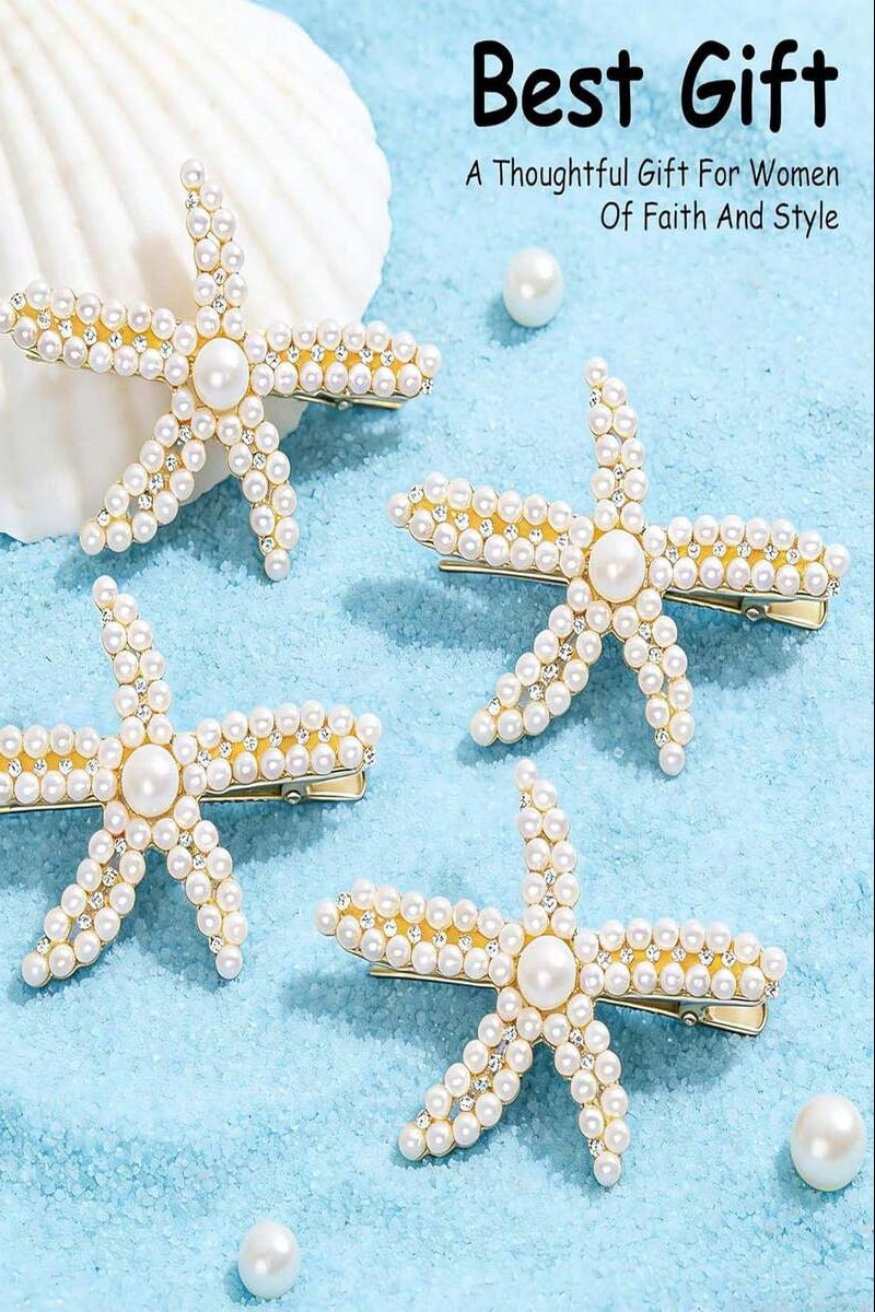Pearl Starfish Hair Clip Rhinestone Star Alligator Hair Barrette