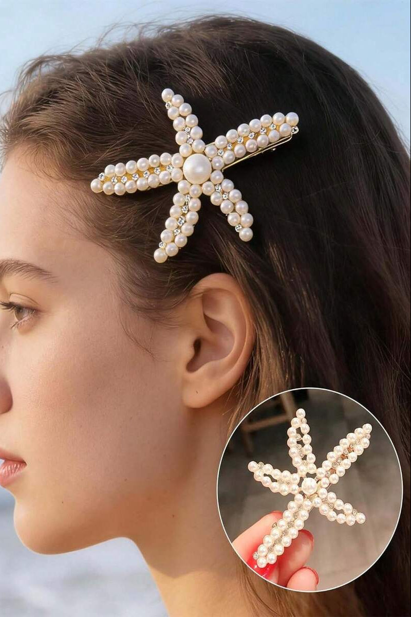 Pearl Starfish Hair Clip Rhinestone Star Alligator Hair Barrette