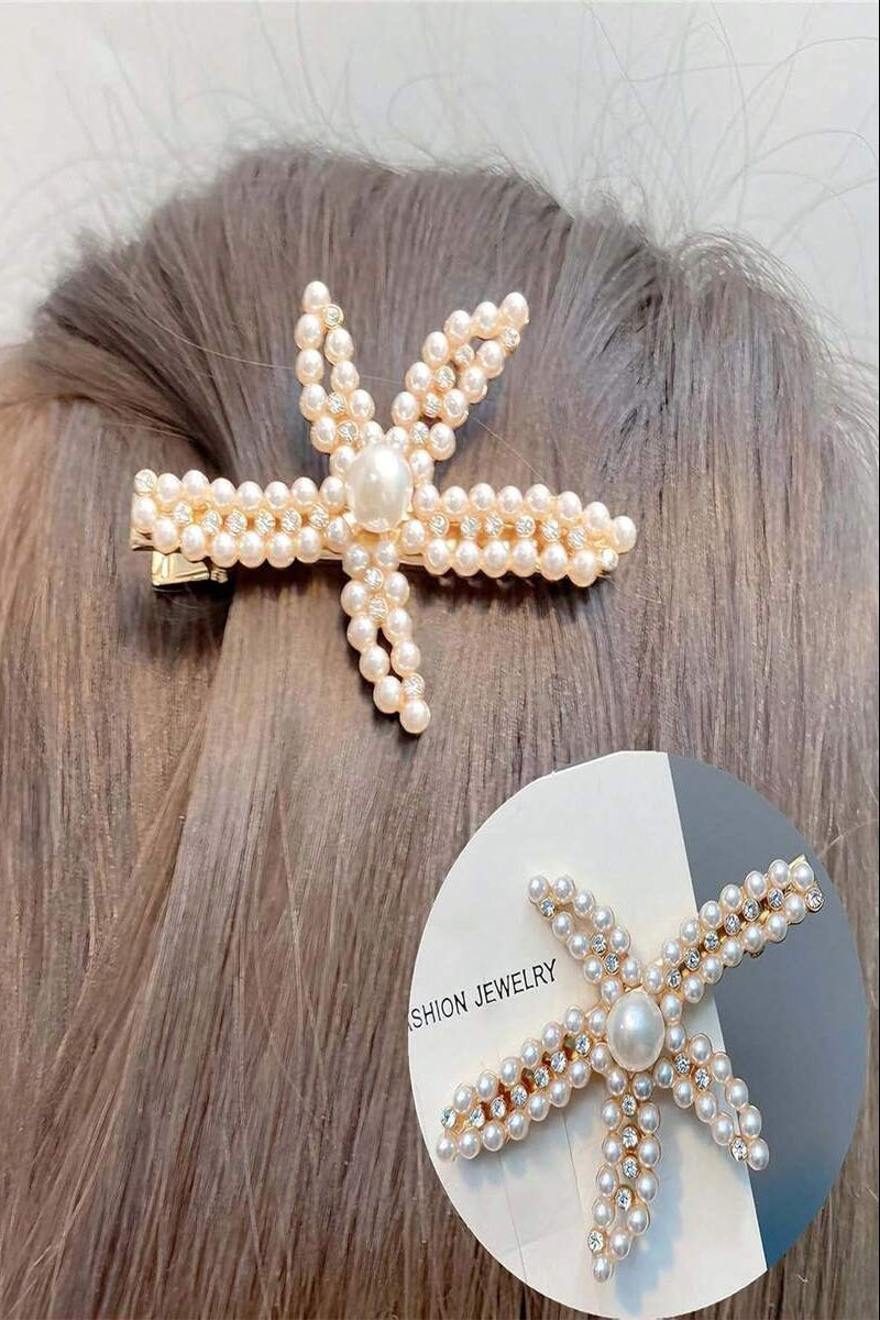Pearl Starfish Hair Clip Rhinestone Star Alligator Hair Barrette