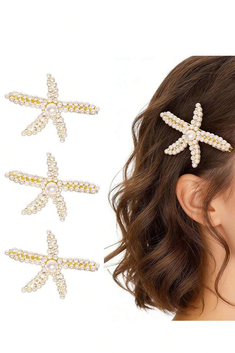 Pearl Starfish Hair Clip Rhinestone Star Alligator Hair Barrette