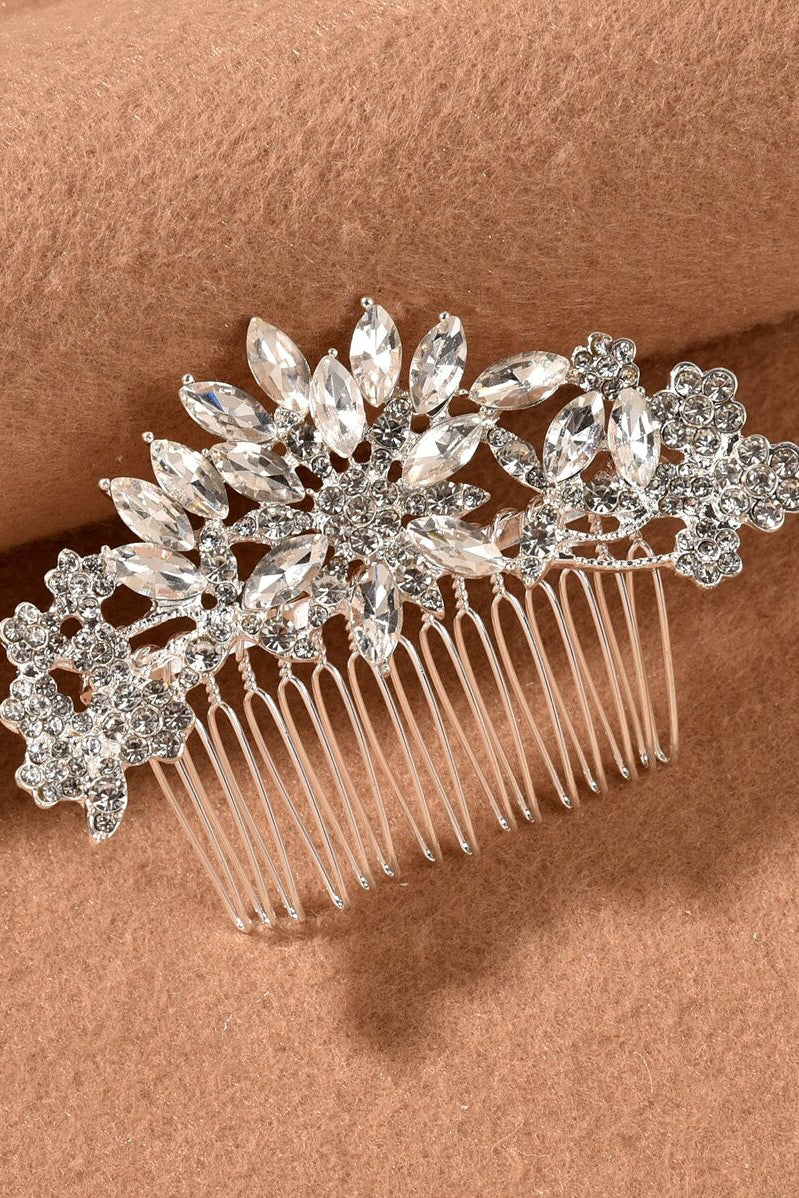 Crystal Floral Rhinestone Bridal Hair Comb Silver Wedding Side Hair Comb