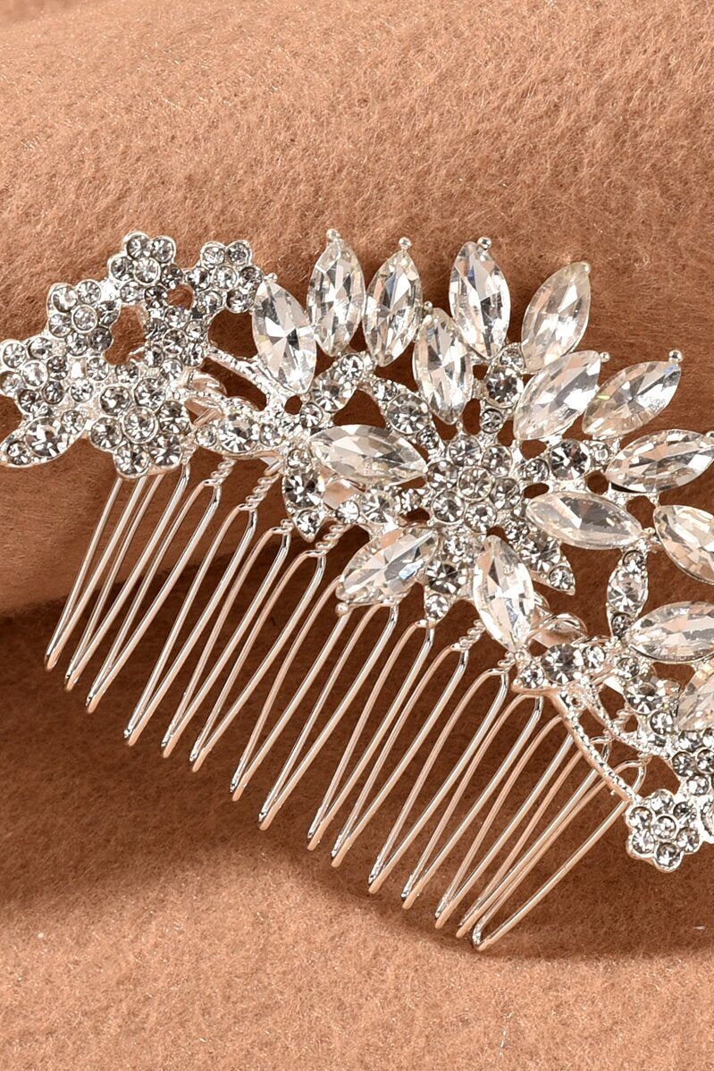 Crystal Floral Rhinestone Bridal Hair Comb Silver Wedding Side Hair Comb