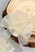 Cream Organza Rose Bow Hair Clip Fabric Flower Bridal Hair Barrette