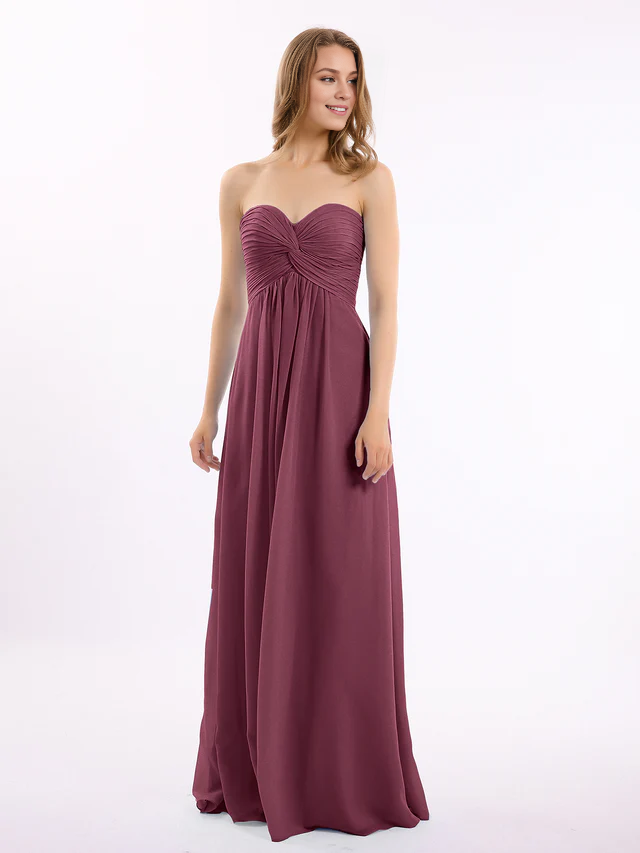 Chiffon Strapless Sweetheart Neckline Ruched Bodice A-Line Floor-Length Bridesmaid Dresses