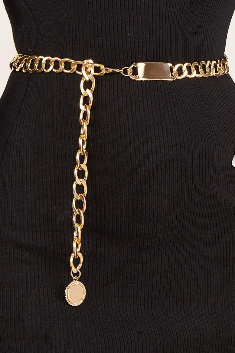 Gold Coin Tassel Chain Waist Belt Adjustable Chunky Metal Waist Chain for Women