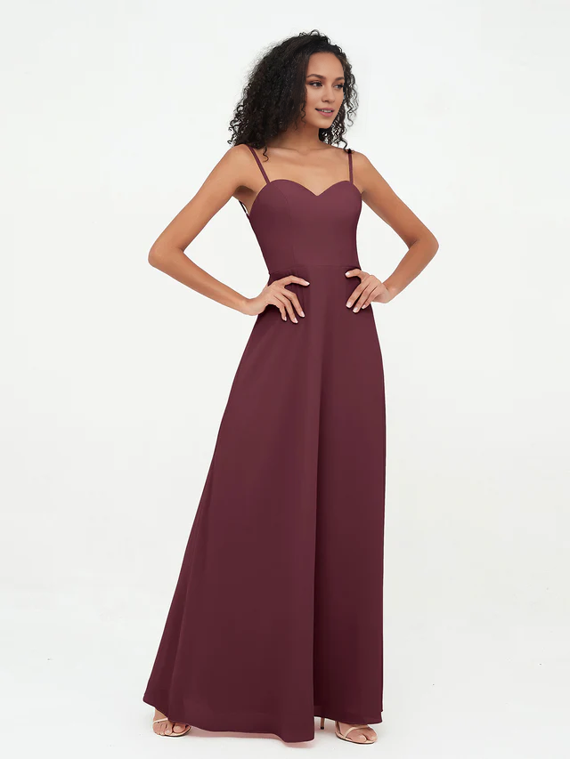 Chiffon Spaghetti-Strap Ruched Bodice Wide-Leg Jumpsuit Floor-Length Bridesmaid Dresses