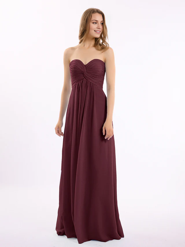 Chiffon Strapless Sweetheart Neckline Ruched Bodice A-Line Floor-Length Bridesmaid Dresses