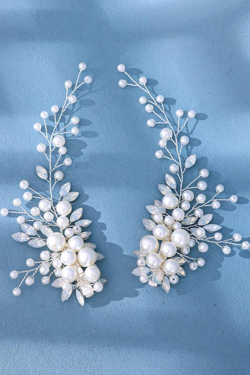 Pair Pearl Crystal Vine Bridal Hair Clips Wedding Side Hair Barrettes
