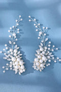 Pair Pearl Crystal Vine Bridal Hair Clips Wedding Side Hair Barrettes