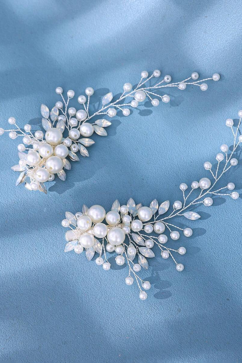 Pair Pearl Crystal Vine Bridal Hair Clips Wedding Side Hair Barrettes