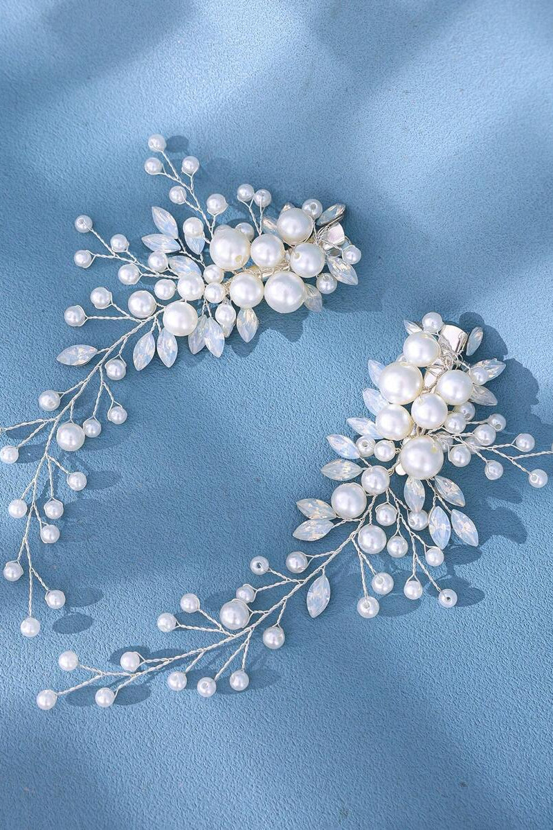 Pair Pearl Crystal Vine Bridal Hair Clips Wedding Side Hair Barrettes