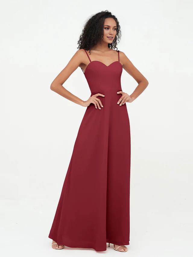Chiffon Spaghetti-Strap Ruched Bodice Wide-Leg Jumpsuit Floor-Length Bridesmaid Dresses
