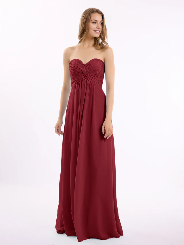 Chiffon Strapless Sweetheart Neckline Ruched Bodice A-Line Floor-Length Bridesmaid Dresses