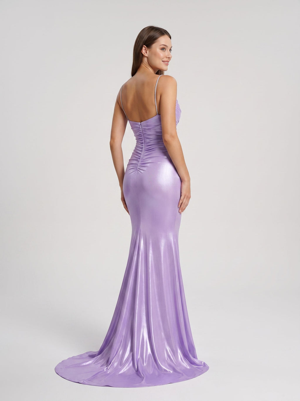 Lavender Satin Mermaid Cowl Neck Back Zip Floor-Length Dress with Draped Neckline