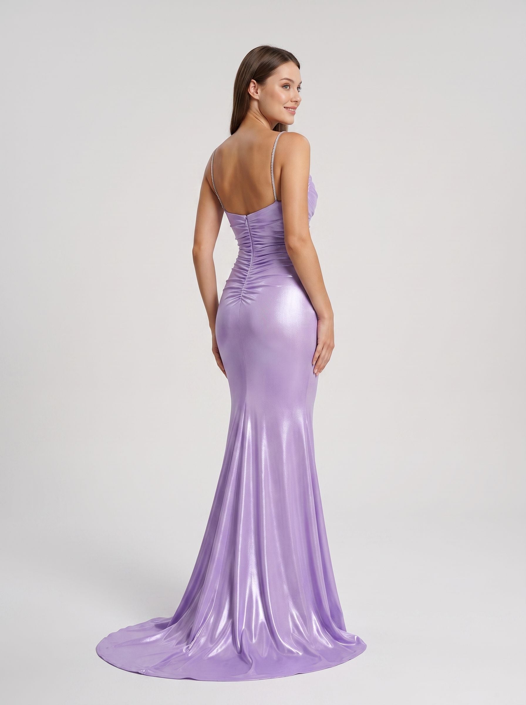Lavender Satin Mermaid Cowl Neck Back Zip Floor-Length Dress with Draped Neckline