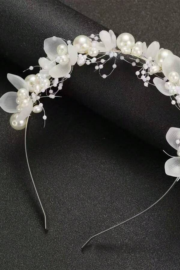 White Frosted Flower Pearl Bridal Headband Floral Vine Wedding Hair Band