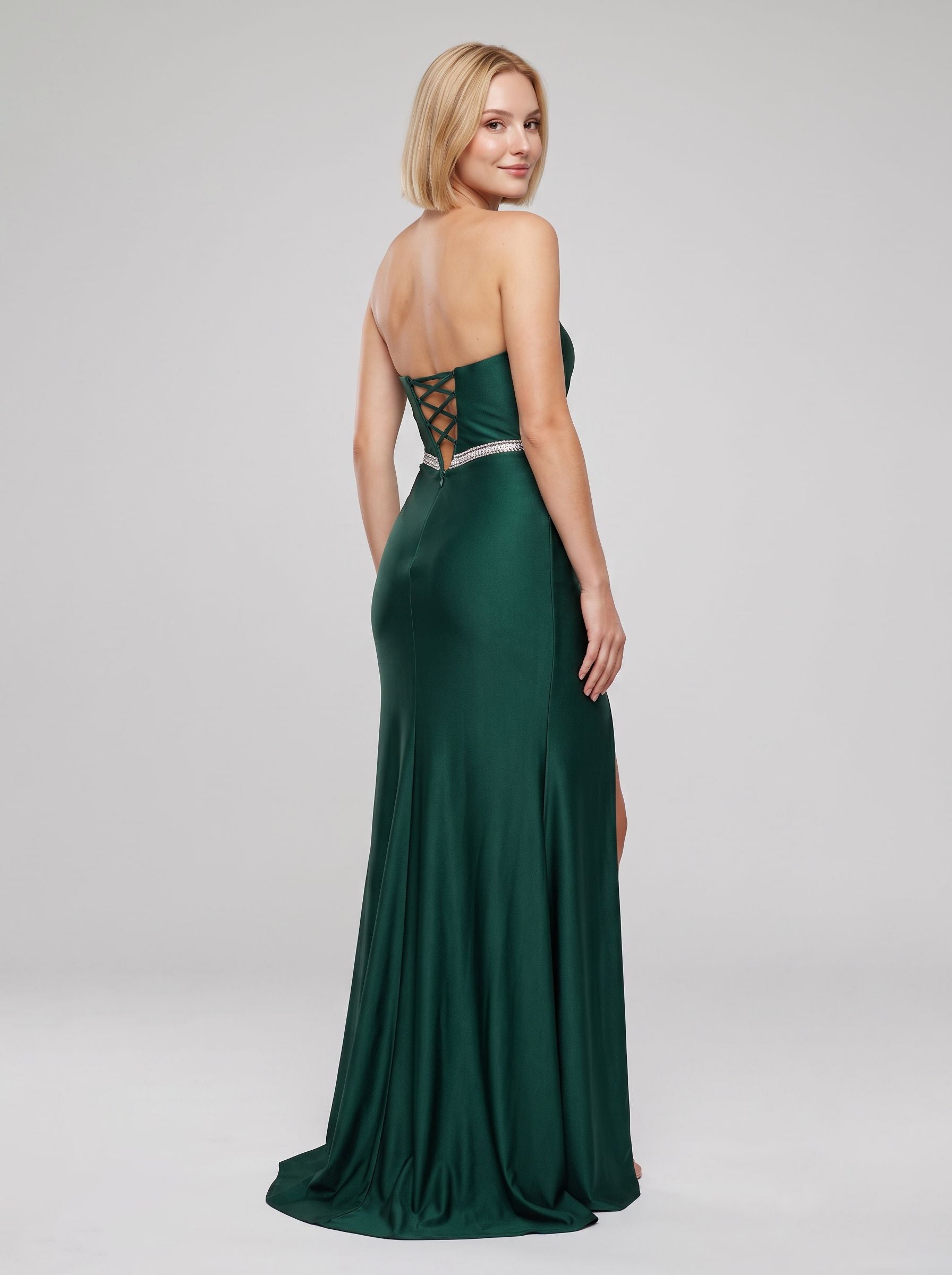 Emerald Green Chiffon A-Line Sweetheart Lace-up Floor-Length Dress with Beaded Waistband