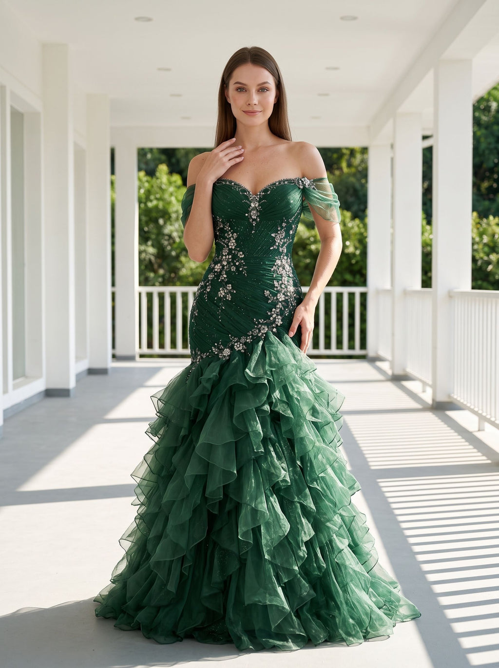 Forest Green Organza Mermaid Sweetheart Lace-Up Back Floor Length Dress