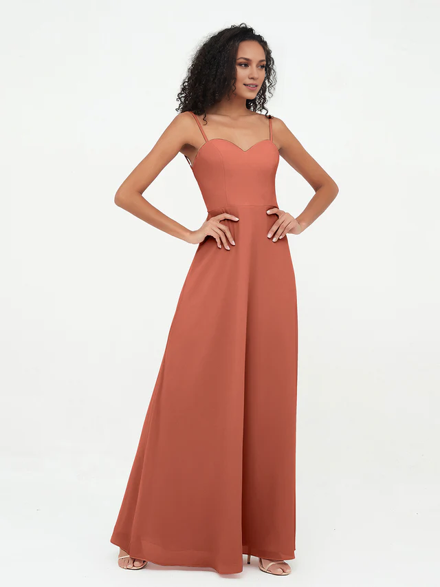 Chiffon Spaghetti-Strap Ruched Bodice Wide-Leg Jumpsuit Floor-Length Bridesmaid Dresses