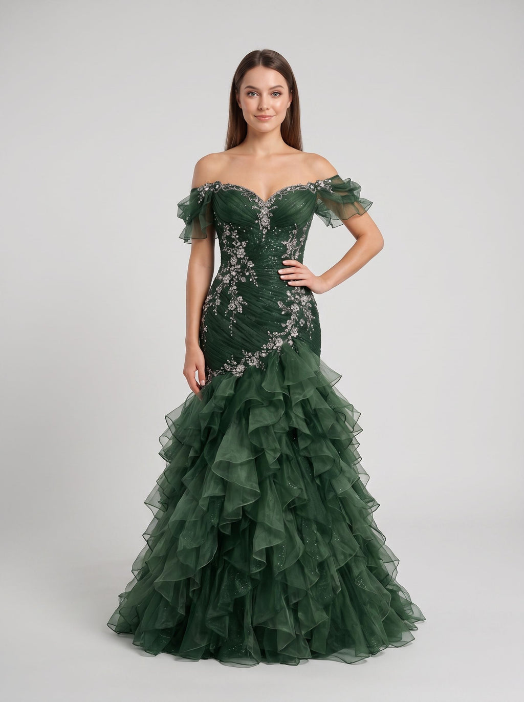 Forest Green Organza Mermaid Sweetheart Lace-Up Back Floor Length Dress