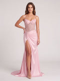 Petal Satin Mermaid Straight Neck Back Zip Floor-Length Dress with Beaded Slit