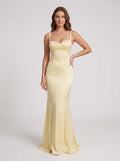 Daffodil Satin Mermaid Sweetheart Criss-Cross Straps Floor-Length Dress with Pleats