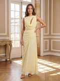 Daffodil Chiffon A-Line Scoop Neck Backless Floor-Length Dress with Cutout Detail