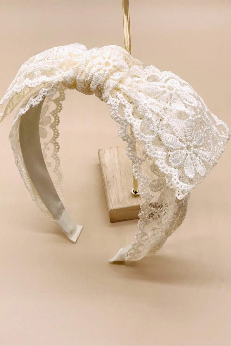 Cream Lace Knotted Headband Vintage Floral Lace Bridal Hair Band