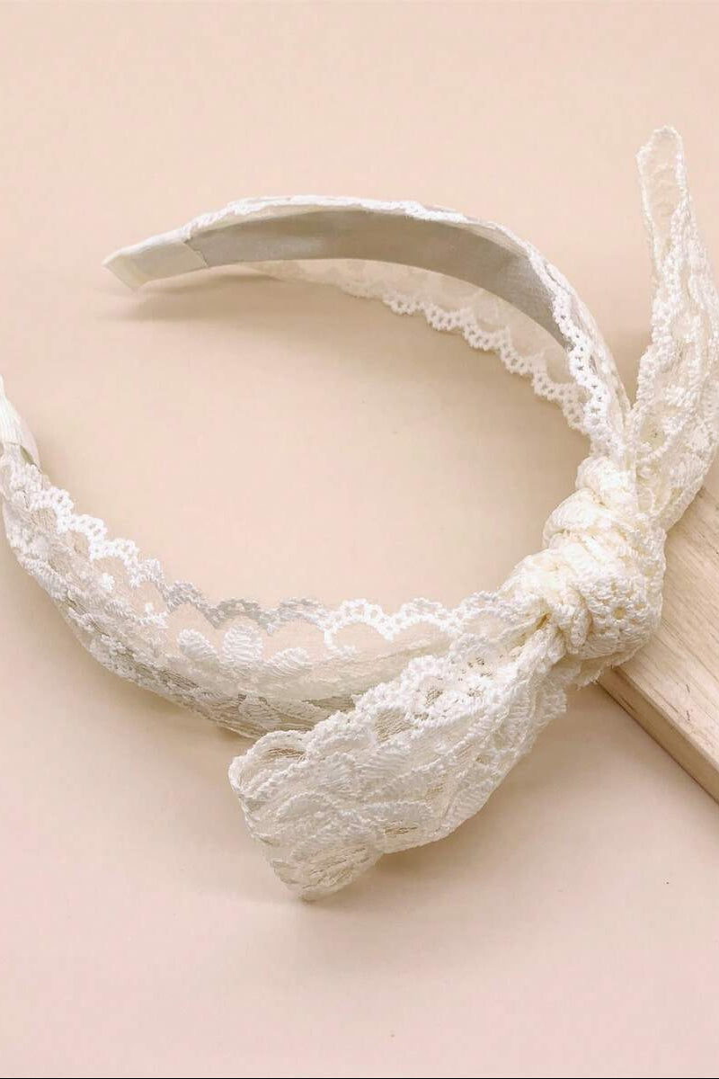 Cream Lace Knotted Headband Vintage Floral Lace Bridal Hair Band
