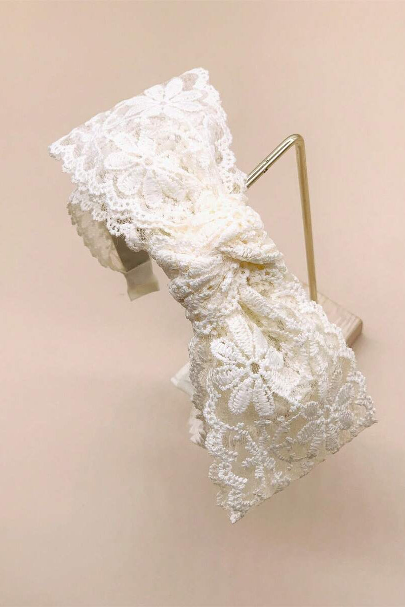 Cream Lace Knotted Headband Vintage Floral Lace Bridal Hair Band