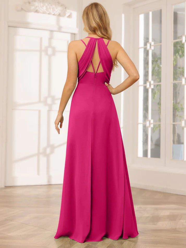 Chiffon Spaghetti-Strap Sweetheart Neckline Ruched Bodice A-Line Floor-Length Romantic Bridesmaid Dress