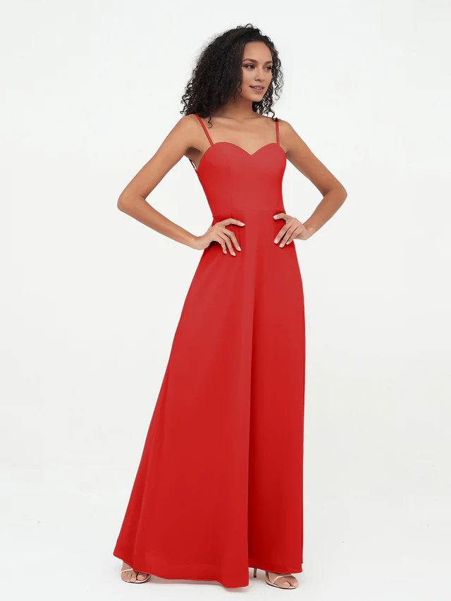 Chiffon Spaghetti-Strap Ruched Bodice Wide-Leg Jumpsuit Floor-Length Bridesmaid Dresses