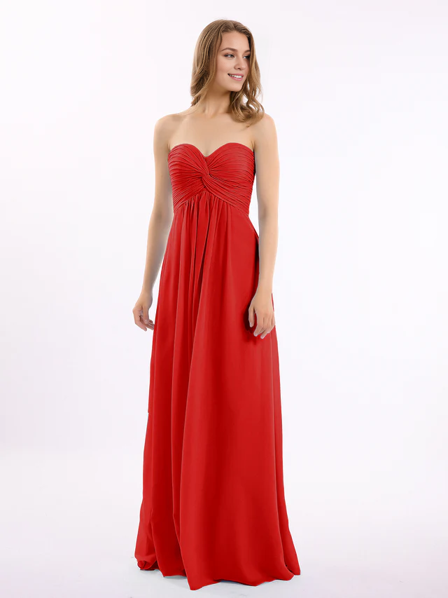 Chiffon Strapless Sweetheart Neckline Ruched Bodice A-Line Floor-Length Bridesmaid Dresses