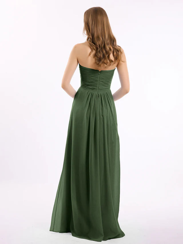 Chiffon Strapless Sweetheart Neckline Ruched Bodice A-Line Floor-Length Bridesmaid Dresses